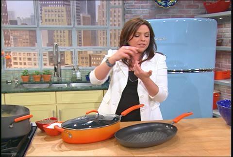 Gray with Orange Helper Handles Rachael Ray Hard-Anodized  Nonstick 5-Quart Covered Oval Sauté Pan 