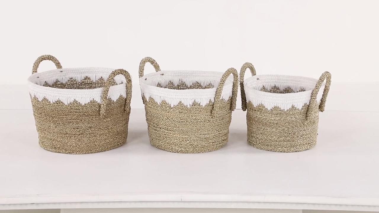 Seagrass Storage Baskets with Labels, 10.5x9x7.5in Wicker Storage