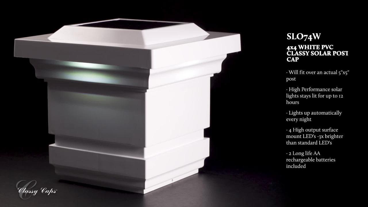 CLASSY CAPS Classy 4 in. x 4 in. Outdoor White Vinyl LED Solar Post Cap (2-Pack)