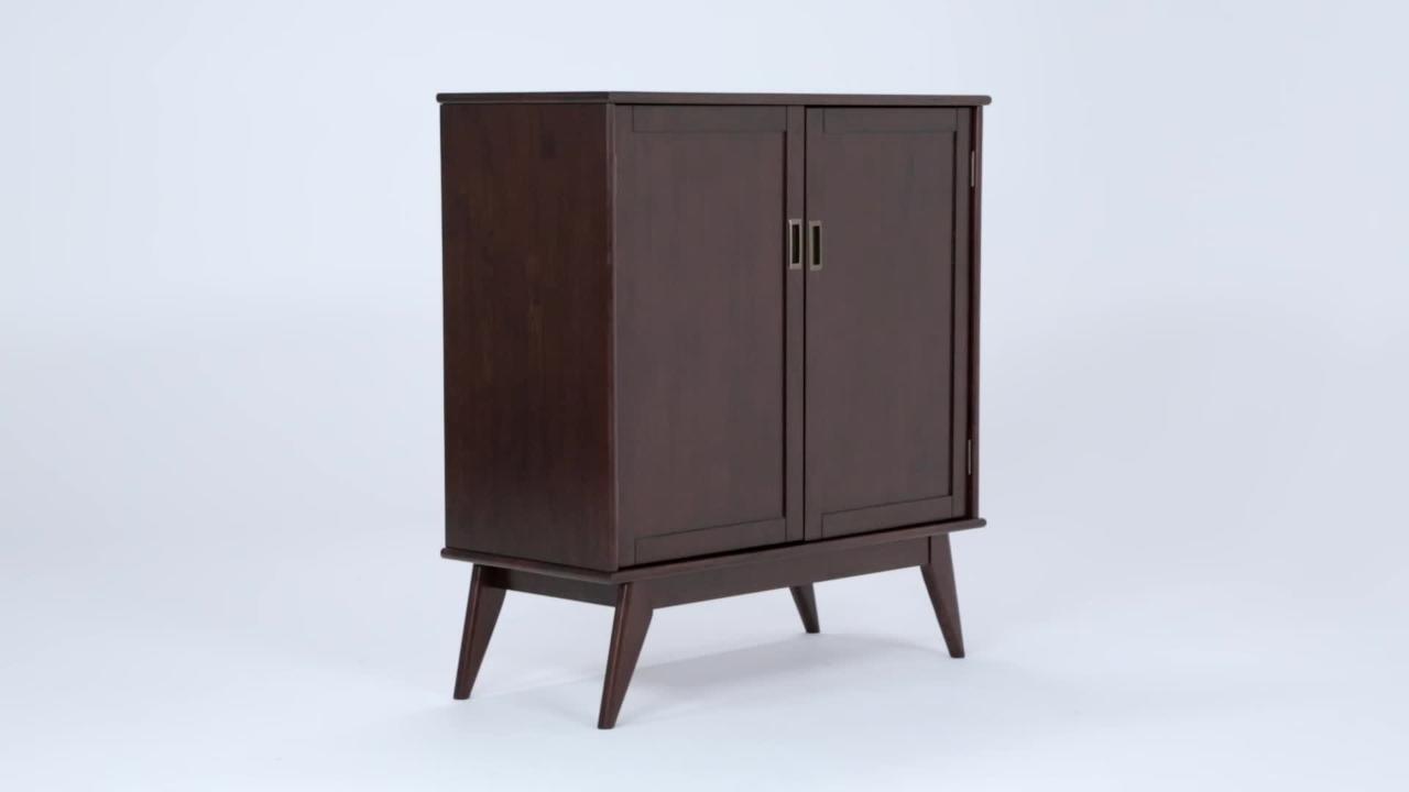 Simpli Home Acadian Solid Wood 32 inch Wide Transitional Entryway Shoe Storage Cabinet in Brunette Brown