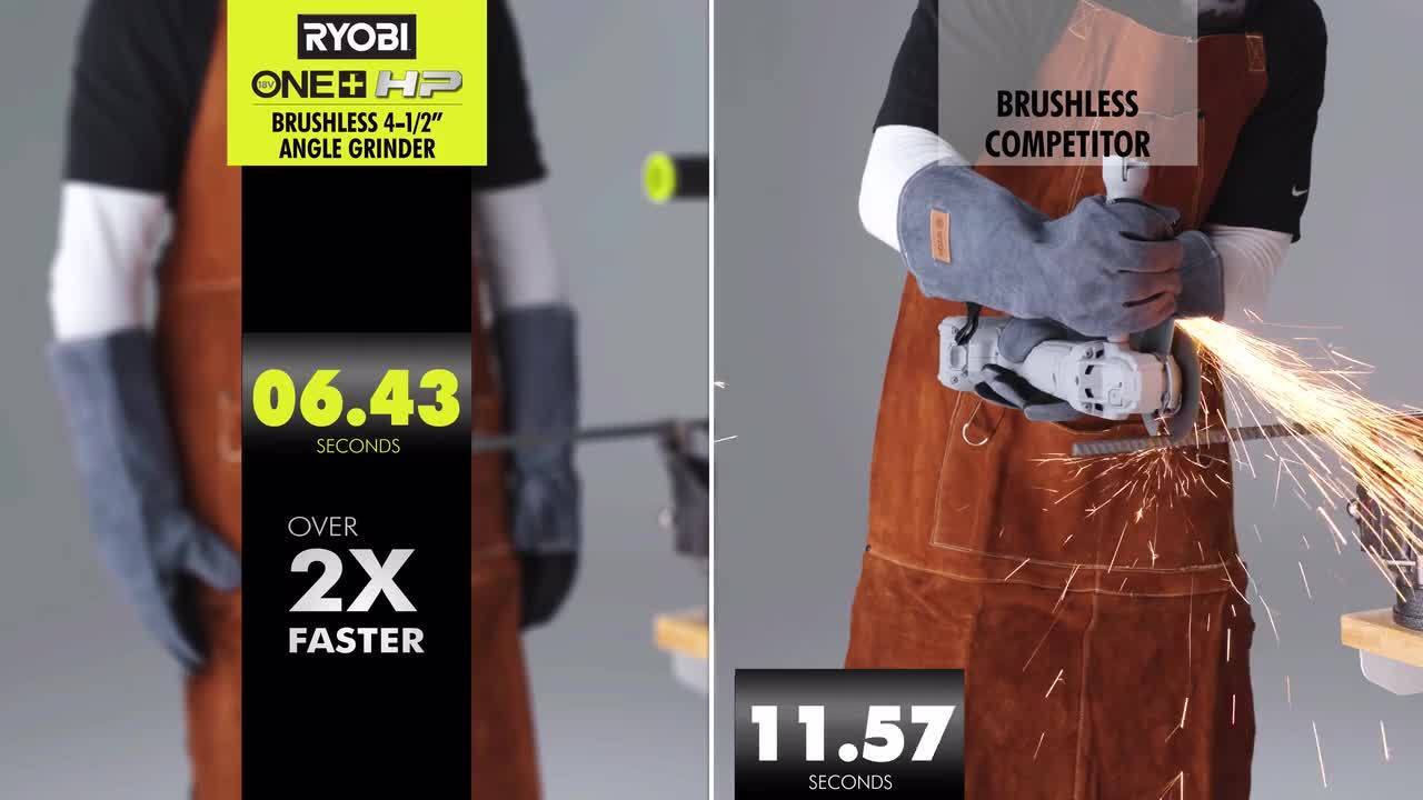 RYOBI ONE+ HP 18V Brushless Cordless 4-1/2 in. Angle Grinder RYOBI ONE+ HP 18V Brushless Cordless 4-1/2 in. Angle Grinder
