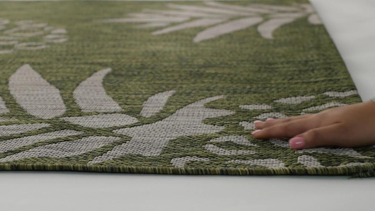 Clover Tropical Green/Beige 5 ft. x 7 ft. Pineapple Escape Indoor ...