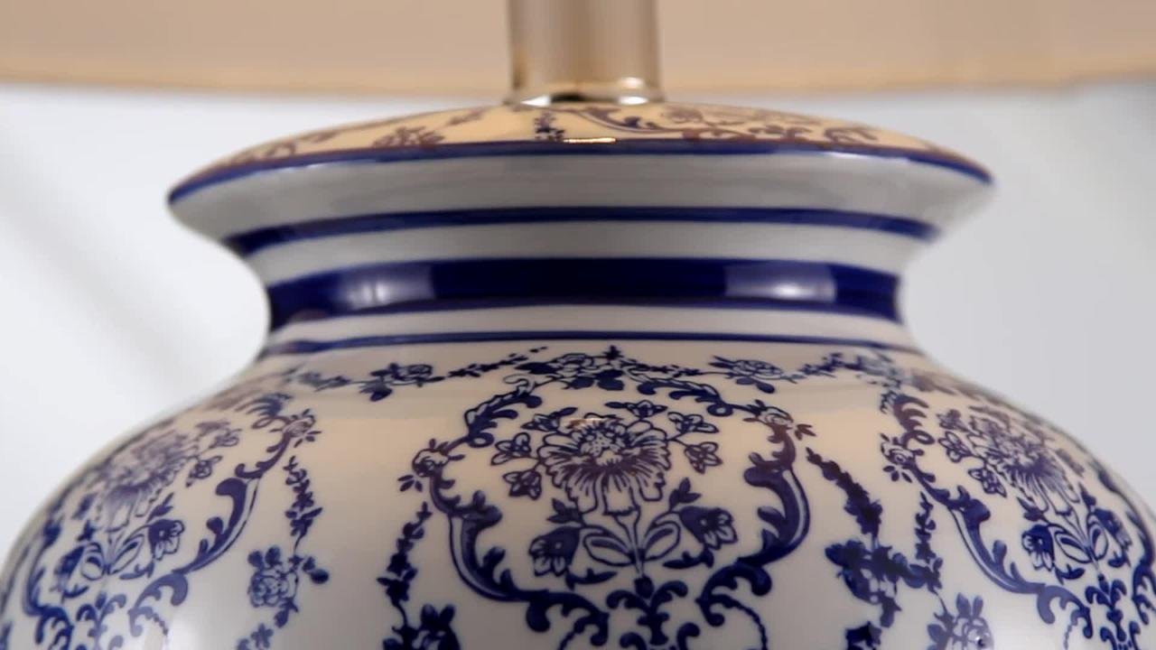 JONATHAN Y Juliana Traditional Classic Chinoiserie Ceramic 22.25-in Brass Gold LED Rotary Socket Table Lamp With Linen Shade JYL3085A At