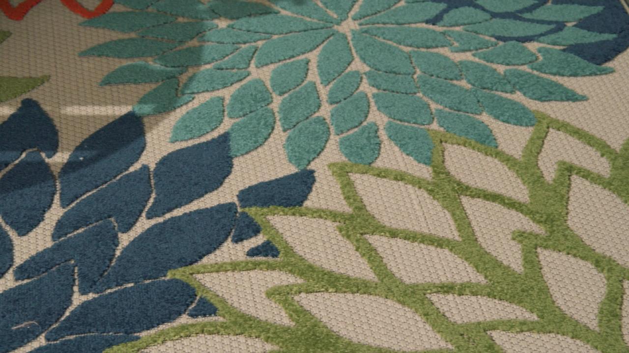 Blue and Green Round Floral Indoor Outdoor Area Rug Blue and Green Round Floral Indoor Outdoor Area Rug
