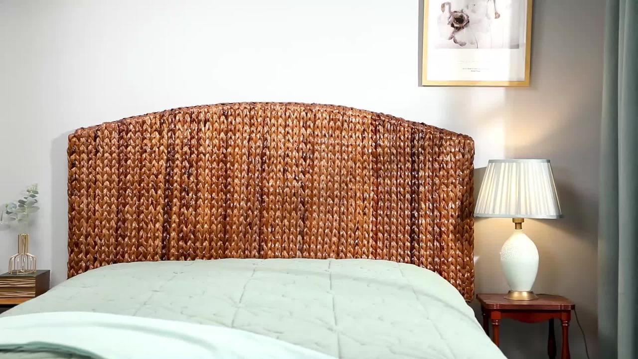 Kesara Deverson Black Frame Brown Queen Headboard with Rattan and Pre drilled Holes