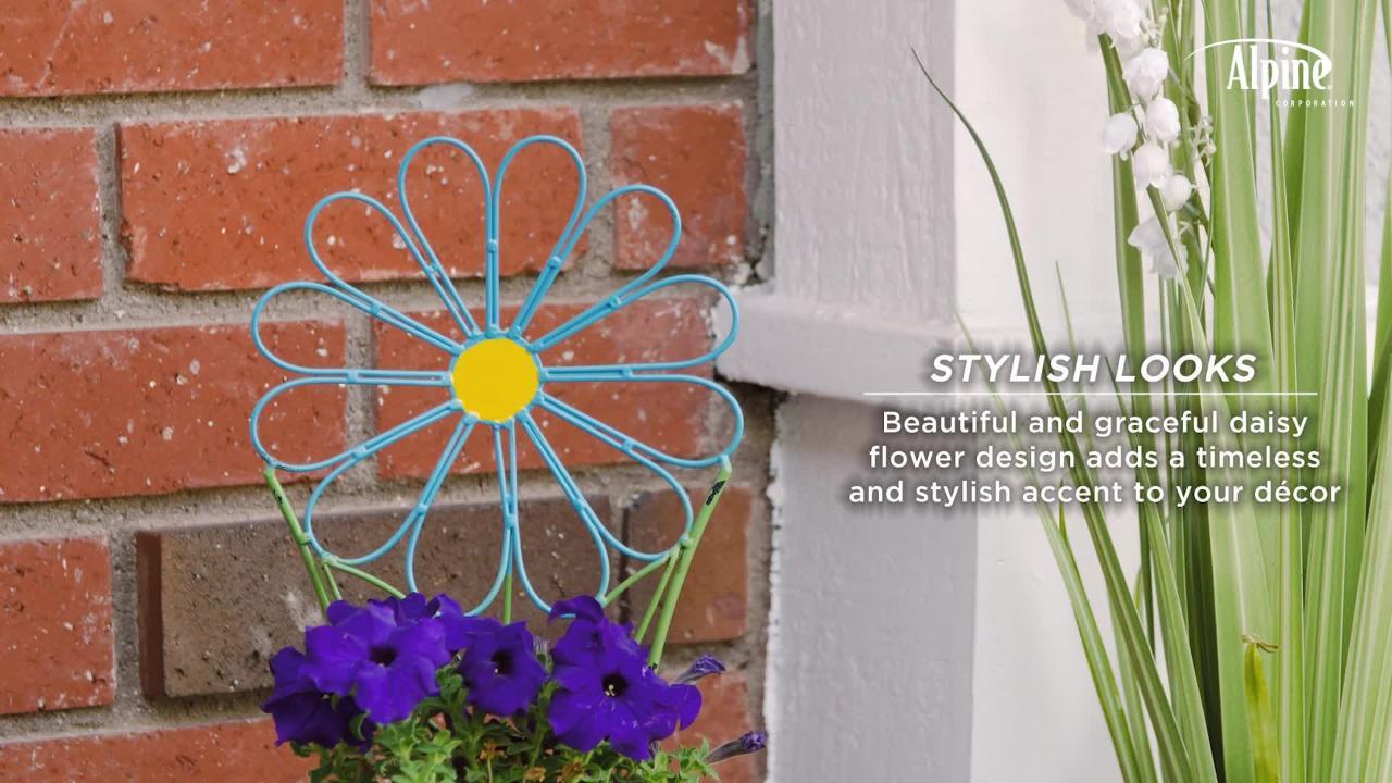 Alpine Corporation 24 in. Tall Blue Daisy Flower Planter with