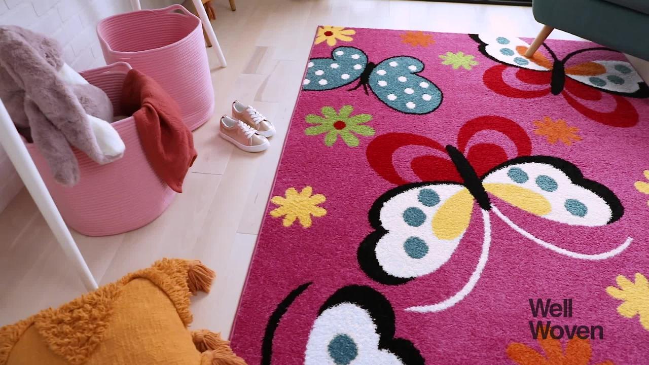 Themed Area Rug Neutral Colors Butterflies Butterfly 