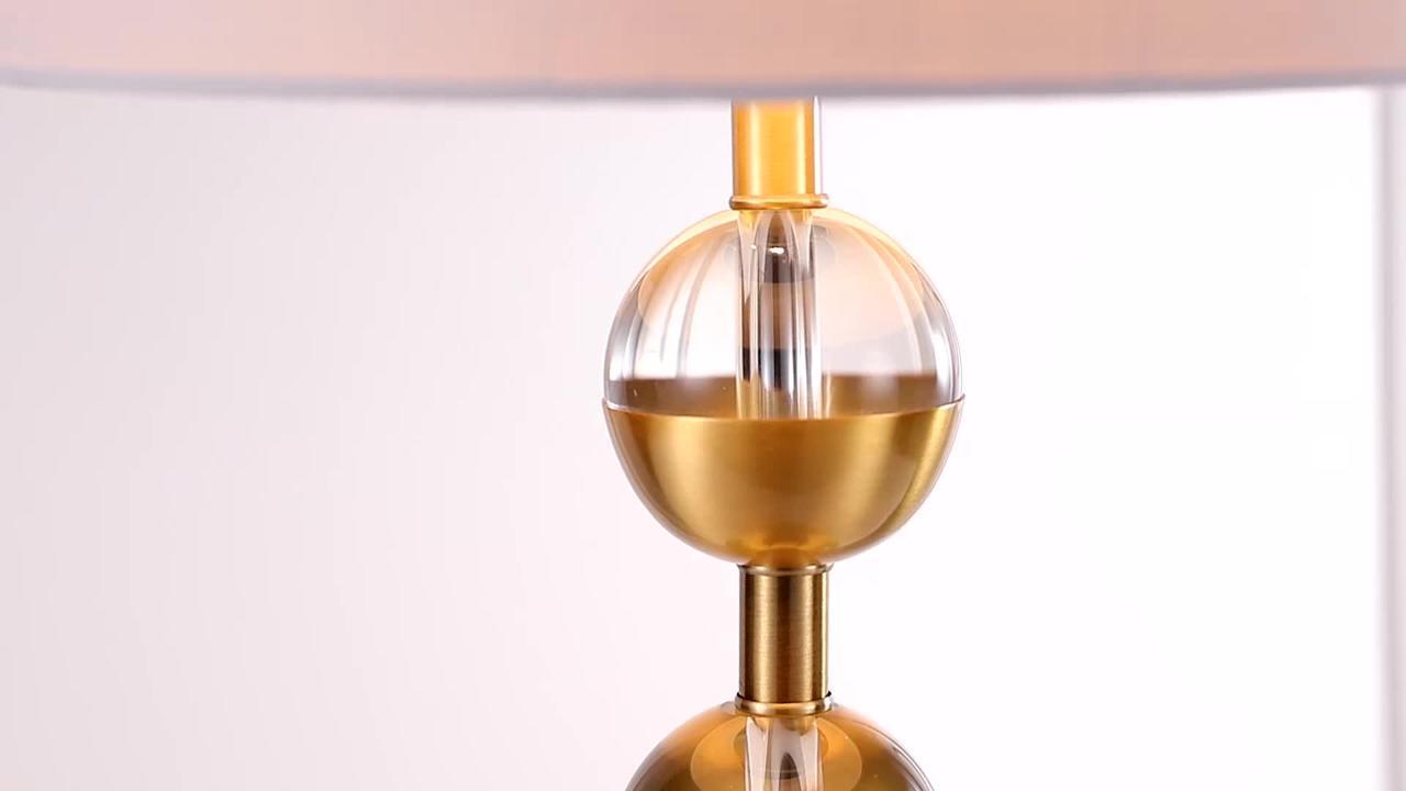 Fluted Crystal Ball Brass Table Lamp