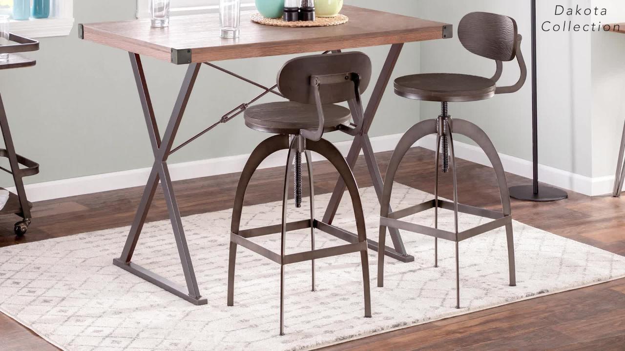 Lumisource Dakota Grey and Brown Adjustable Height Bar Table BT