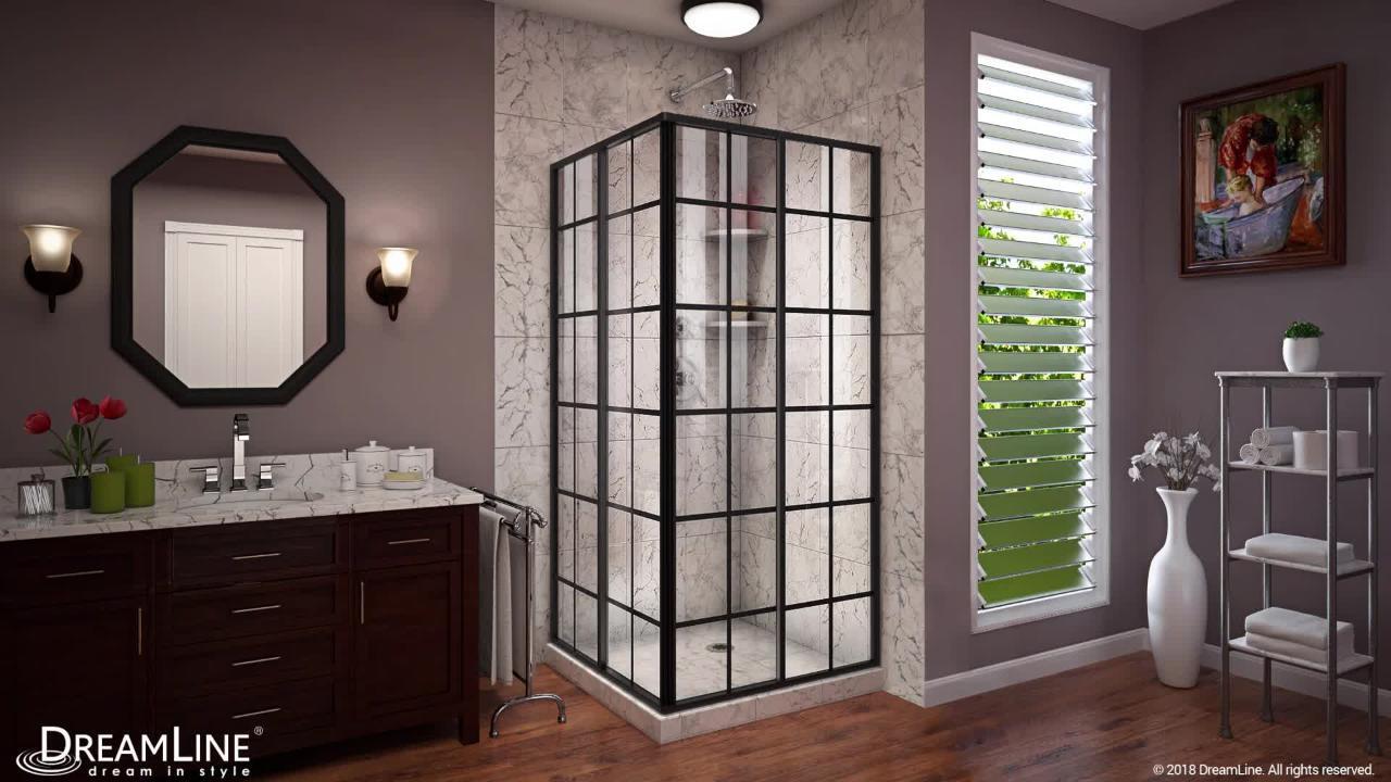 French Corner 36 in. W x 36 in. D x 74.75 in. H Framed Shower Enclosure and Shower Base Kit in Matte Black French Corner 36 in. W x 36 in. D x 74.75 in. H Framed Shower Enclosure and Shower Base Kit in Matte Black