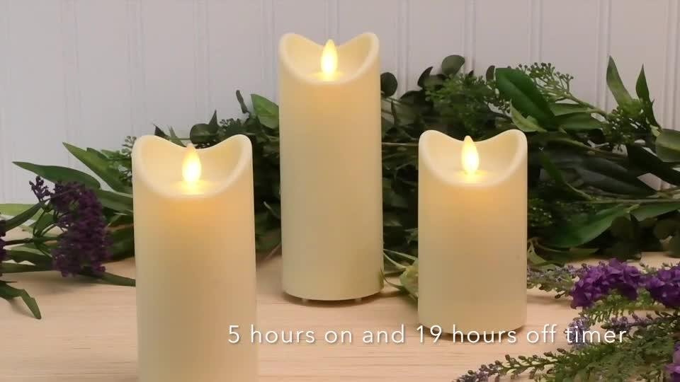 LUMABASE Weather Resistant LED Candles with Moving Flame (set of 3
