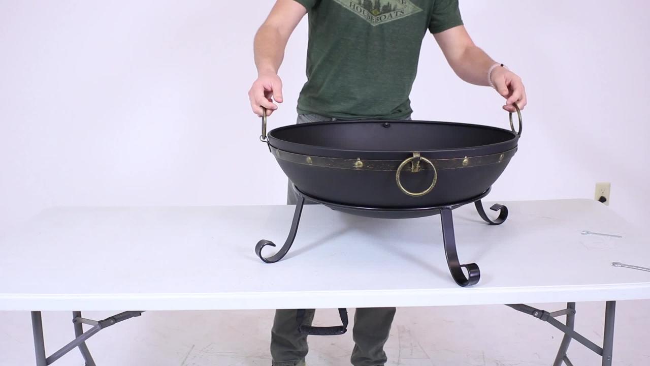 25-Inch Victorian Steel Fire Bowl with Handles and Spark Screen