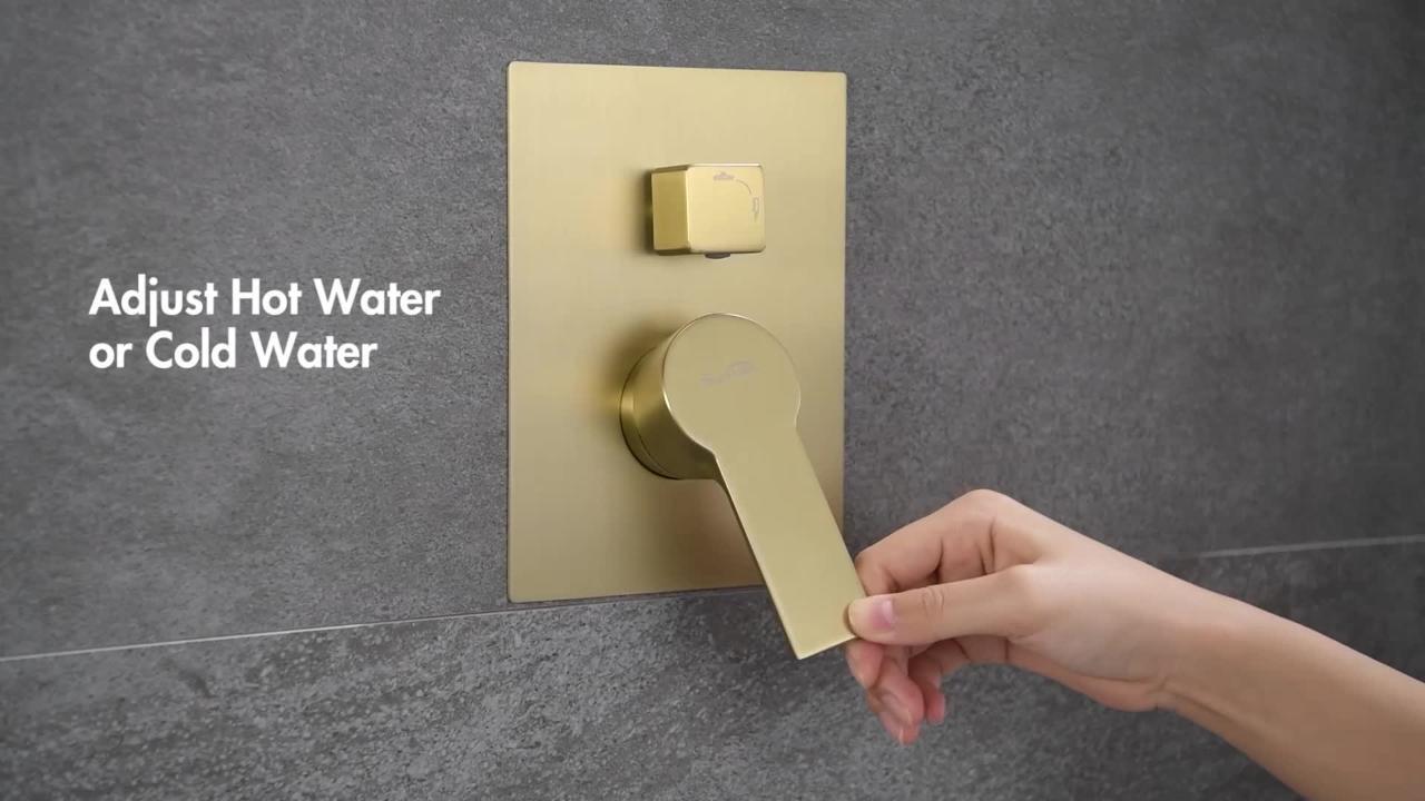 1-Spray Patterns with 2.66 GPM 10 in. Wall Mount Dual Shower Heads with Rough-In Valve Body and Trim in Brushed Gold 1-Spray Patterns with 2.66 GPM 10 in. Wall Mount Dual Shower Heads with Rough-In Valve Body and Trim in Brushed Gold