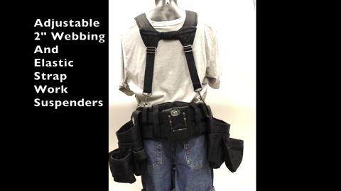 Journeyman's Framers Work Tool Belt Tool Storage Suspension Rig with  Suspenders and 2 Tool Pouches in Black