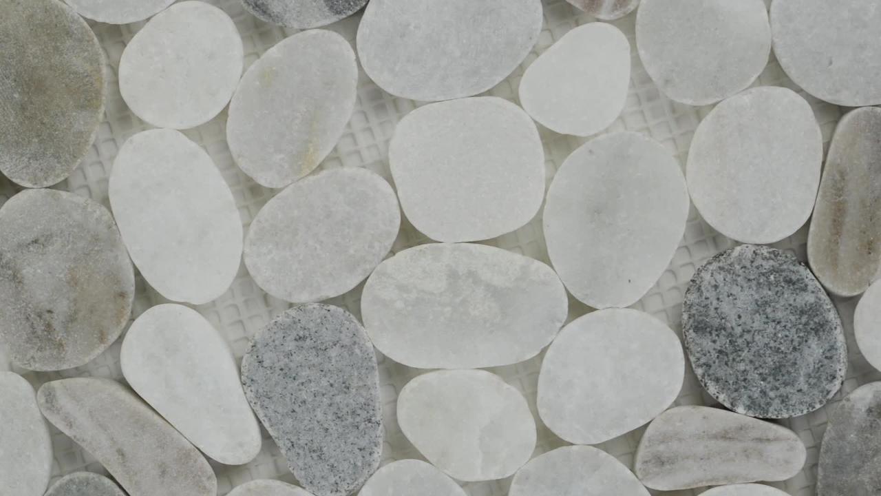 MSI Black/White Pebbles 11.42 in. x 11.42 in. x 10 mm Textured Marble Mesh-Mounted Mosaic Tile (0.91 sq. ft.) MSI Black/White Pebbles 11.42 in. x 11.42 in. x 10 mm Textured Marble Mesh-Mounted Mosaic Tile (0.91 sq. ft.)