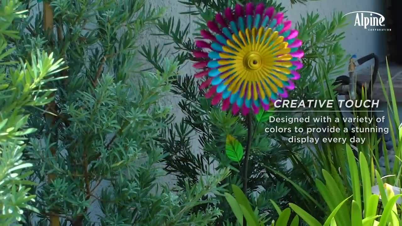 Gros//Tall Multicolore Métal Spinning Fleur Jardin Extérieur Art Windmill decor