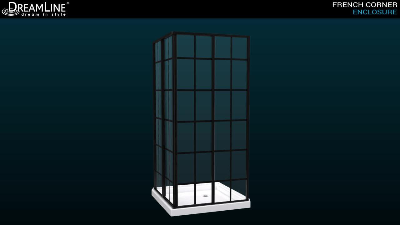 French Corner 36 in. W x 36 in. D x 74.75 in. H Framed Shower Enclosure and Shower Base Kit in Matte Black French Corner 36 in. W x 36 in. D x 74.75 in. H Framed Shower Enclosure and Shower Base Kit in Matte Black