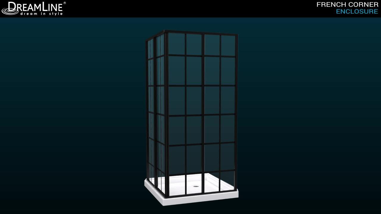 DreamLine DL-6790-09 French Corner 42 D x 42 W x 74 3/4 H Framed Sliding Shower Enclosure in Satin Black and Black Acrylic Base