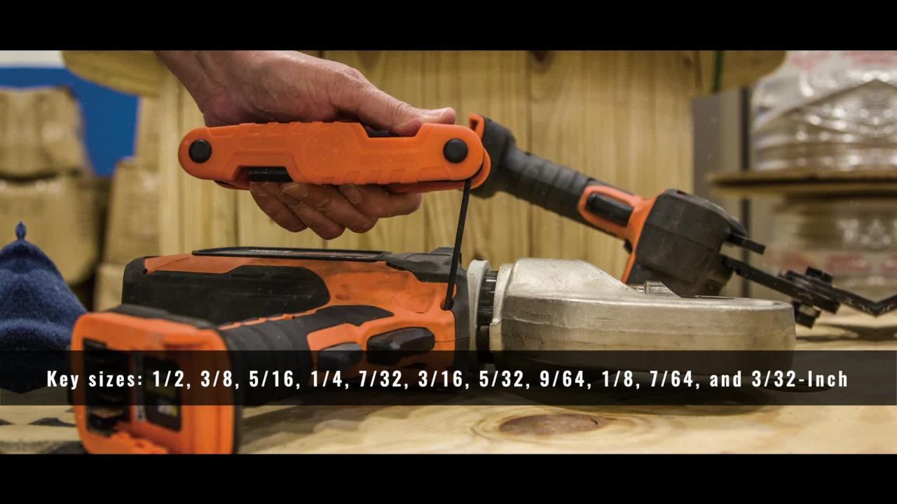 Klein Tools 70550 Folding Hex Key Set,11-Key, Long Reach SAE Sizes Allen  Wrench