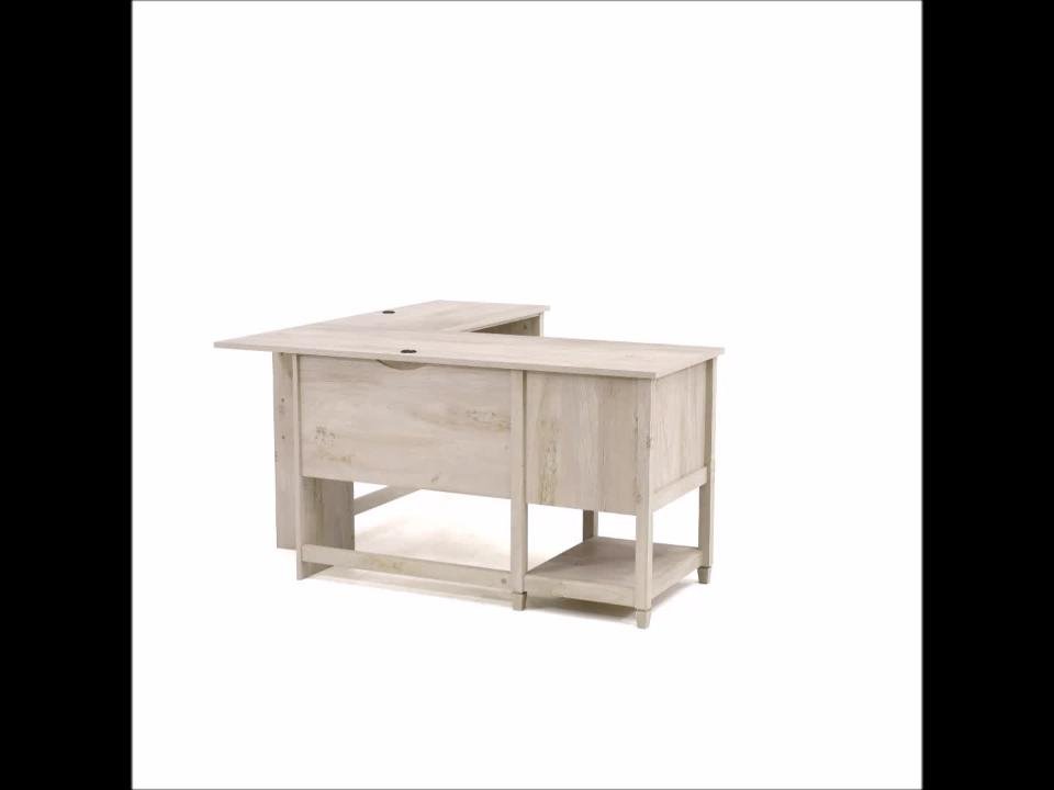 SAUDER 59 in. L-Shaped Chalked Chestnut 2 Drawer Computer Desk