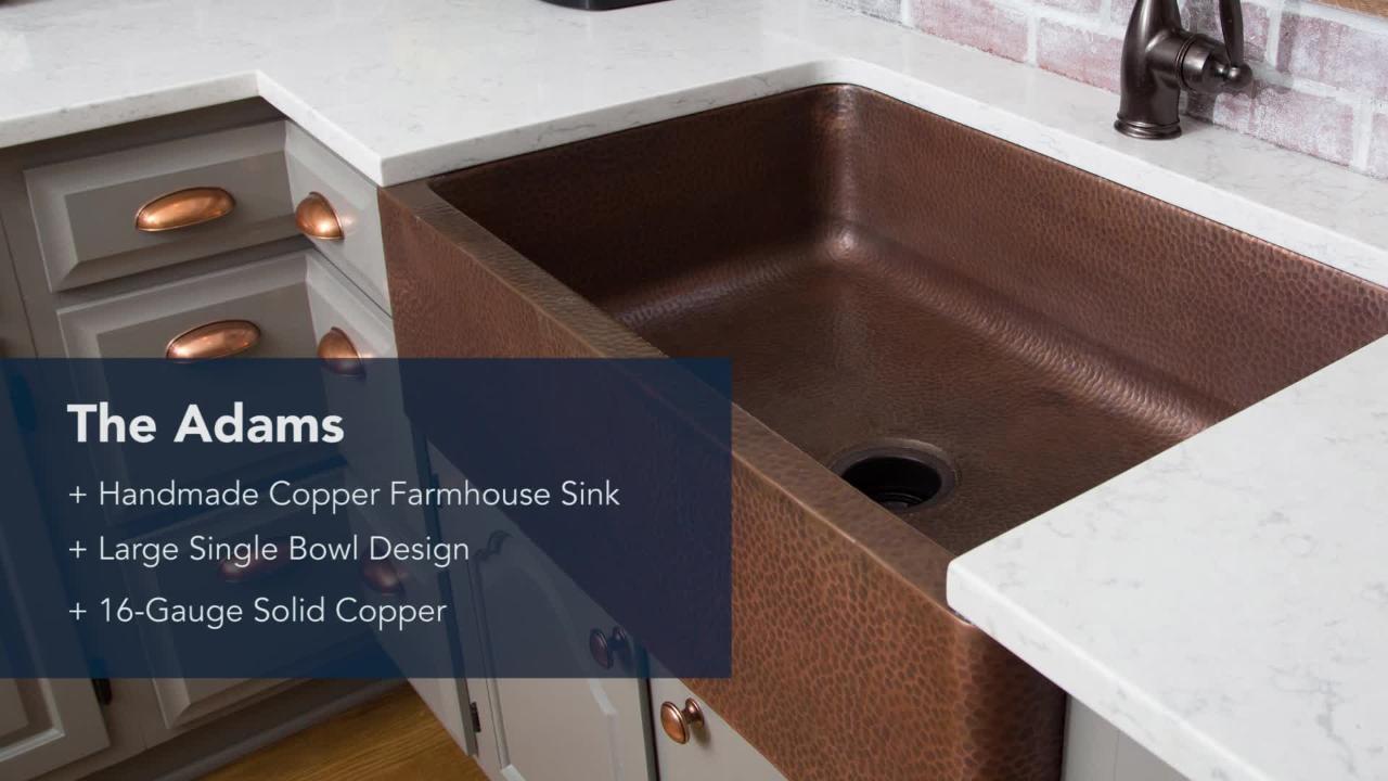 Adams All-in-One Farmhouse Copper 33 in. Single Bowl Kitchen Sink with Pfister Ashfield Faucet and Drain Adams All-in-One Farmhouse Copper 33 in. Single Bowl Kitchen Sink with Pfister Ashfield Faucet and Drain
