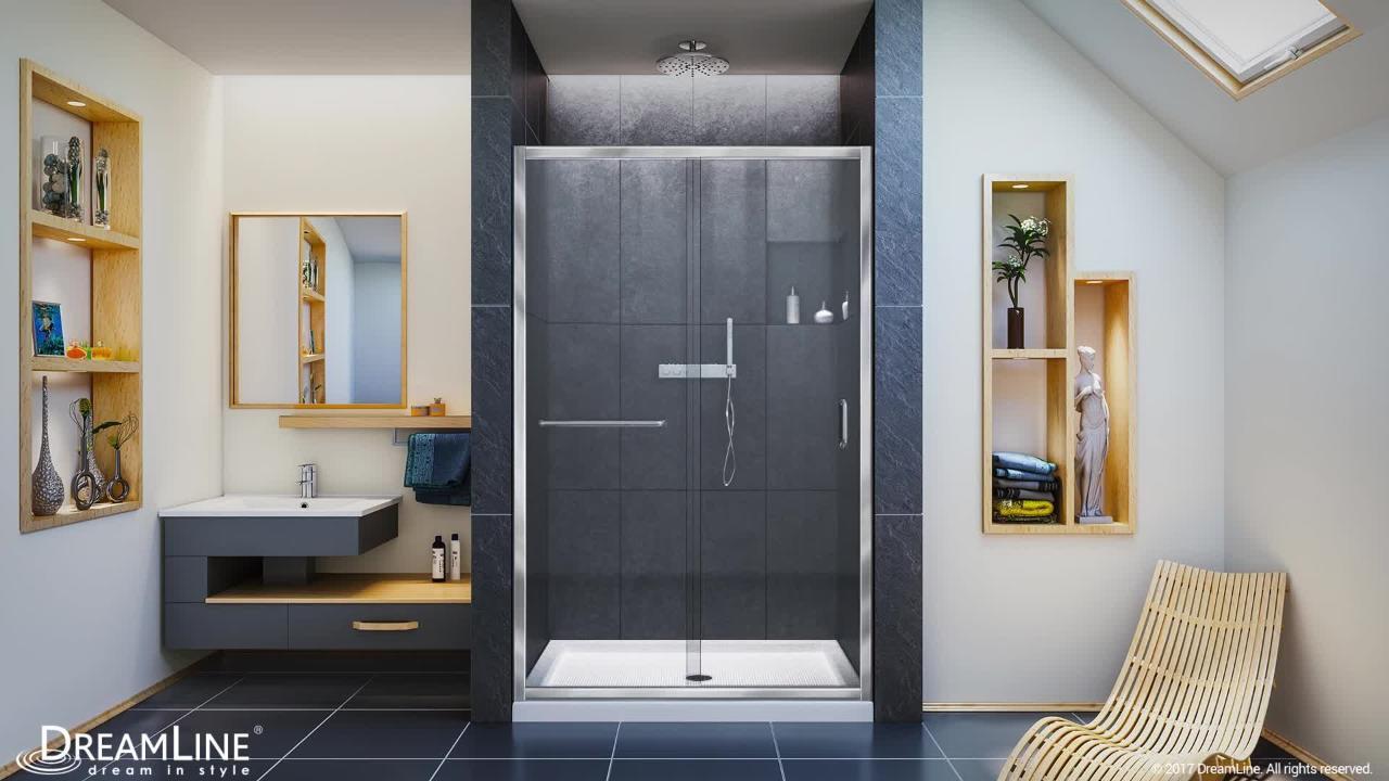 Infinity-Z 36 in. x 48 in. Semi-Frameless Sliding Shower Door in Chrome with Center Drain Base and Backwalls