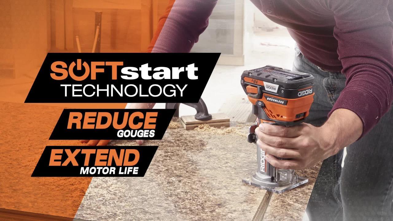RIDGID - 18-Volt Cordless Brushless 1/4 in. Compact Router with Fixed Base and Tool Free Depth Adjustment