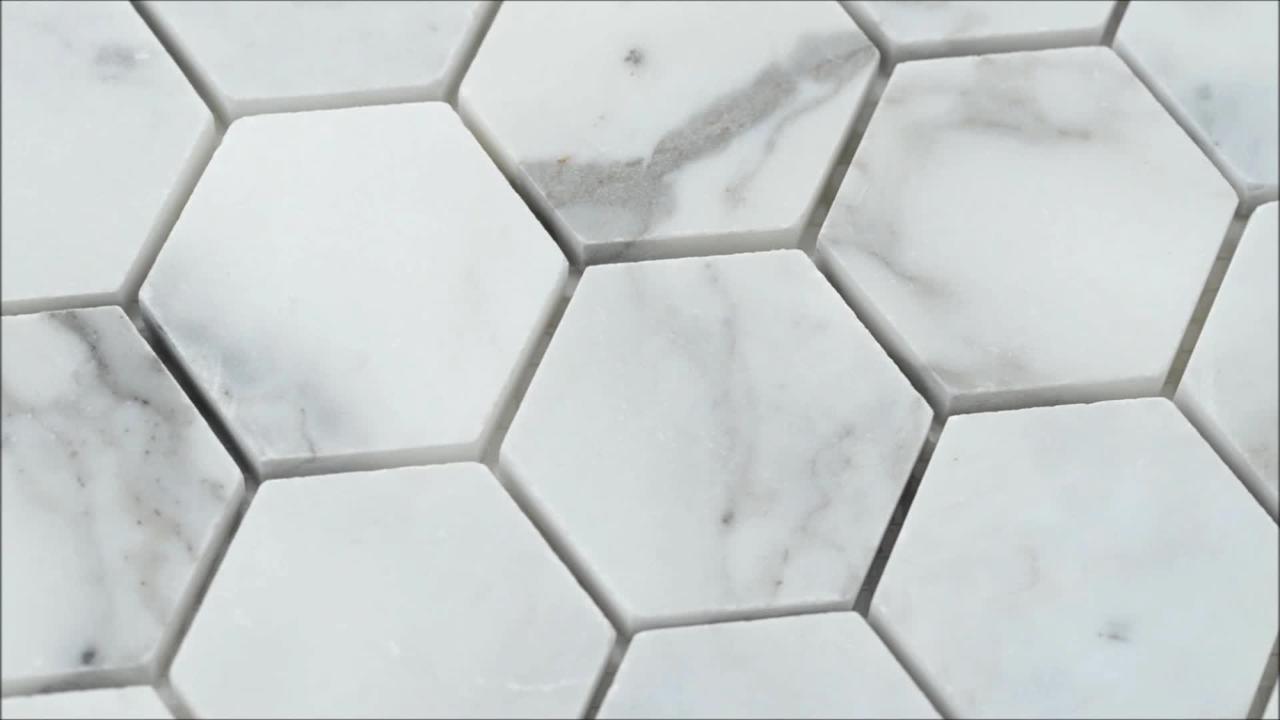 Calacatta Cressa Hexagon 12 in. x 12 in. x 10mm Honed Marble Mesh-Mounted Mosaic Tile (9.8 sq. ft./Case) Calacatta Cressa Hexagon 12 in. x 12 in. x 10mm Honed Marble Mesh-Mounted Mosaic Tile (9.8 sq. ft./Case)