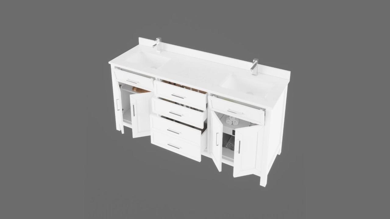 Kali 72 in. W x 22 in. D Bath Vanity in Gray ENGRD Stone Vanity Top in White with White Basin Power Bar and Organizer