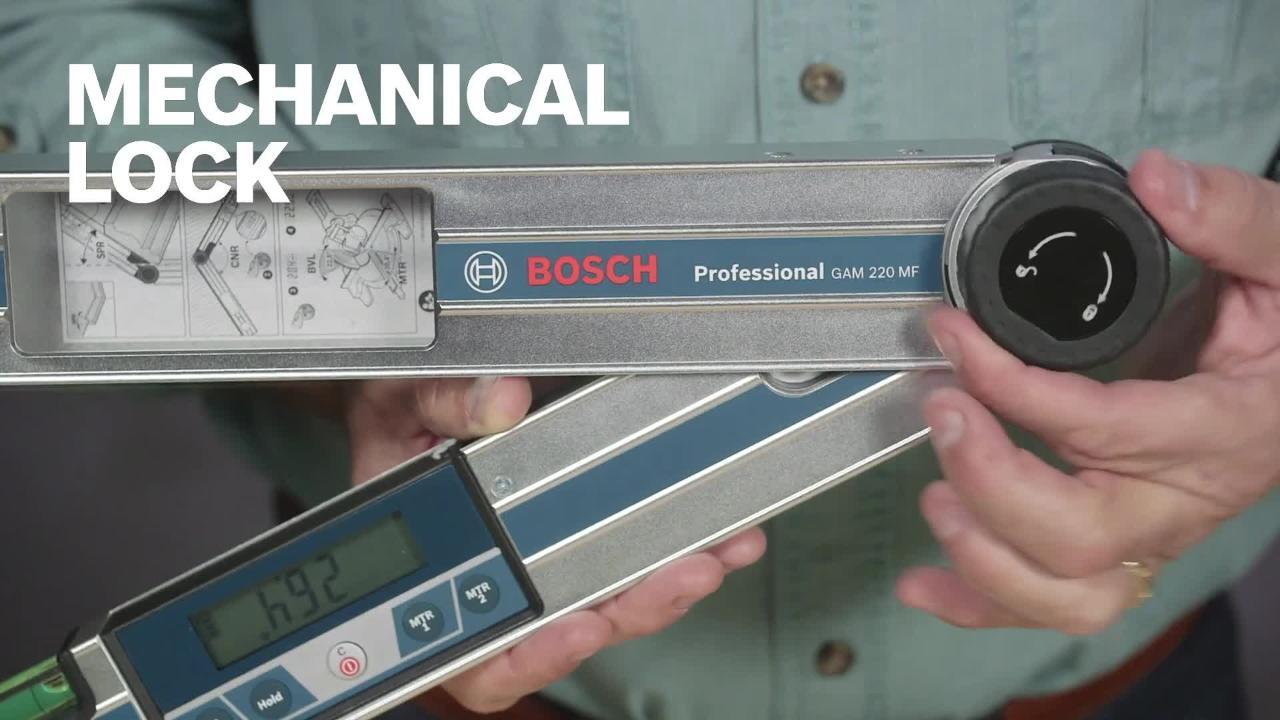 Bosch Miter Finder Digital Angle Finder Features Miter Cut Calculator Protractor And Level With Carrying Case Gam 2 Mf The Home Depot