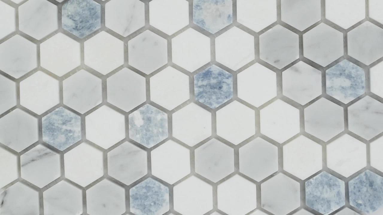MSI Azula Hexagon 11.81 in. x 11.61 in. x 10mm Polished Marble Mesh-Mounted Mosaic Tile (9.6 sq. ft. / Case) MSI Azula Hexagon 11.81 in. x 11.61 in. x 10mm Polished Marble Mesh-Mounted Mosaic Tile (9.6 sq. ft. / Case)