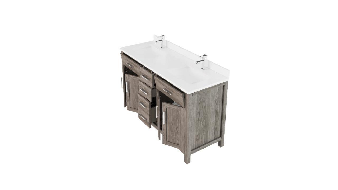 Kali 72 in. W x 22 in. D Bath Vanity in Gray ENGRD Stone Vanity Top in White with White Basin Power Bar and Organizer