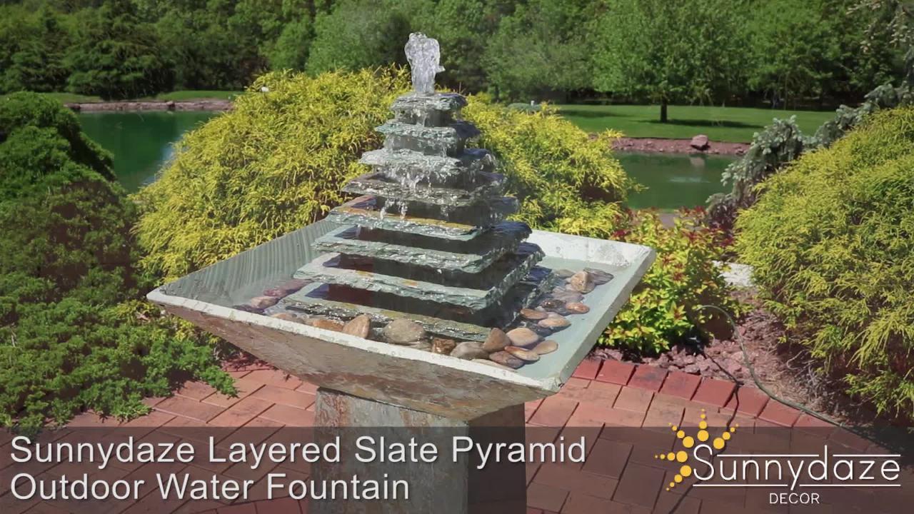 Aztec Pyramid Slate Water Feature with Lights Water Features & Ponds