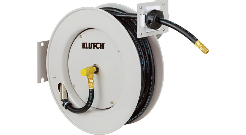 Klutch Heavy-Duty Auto-Rewind Air Hose Reel, With 3/8in. x 50ft. Rubber Hose,  Max. 300 PSI