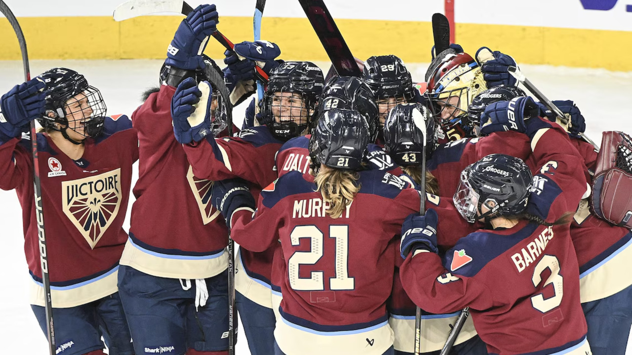 Montreal Victoire celebrate their win as the first Canadian team to win the Walter Cup