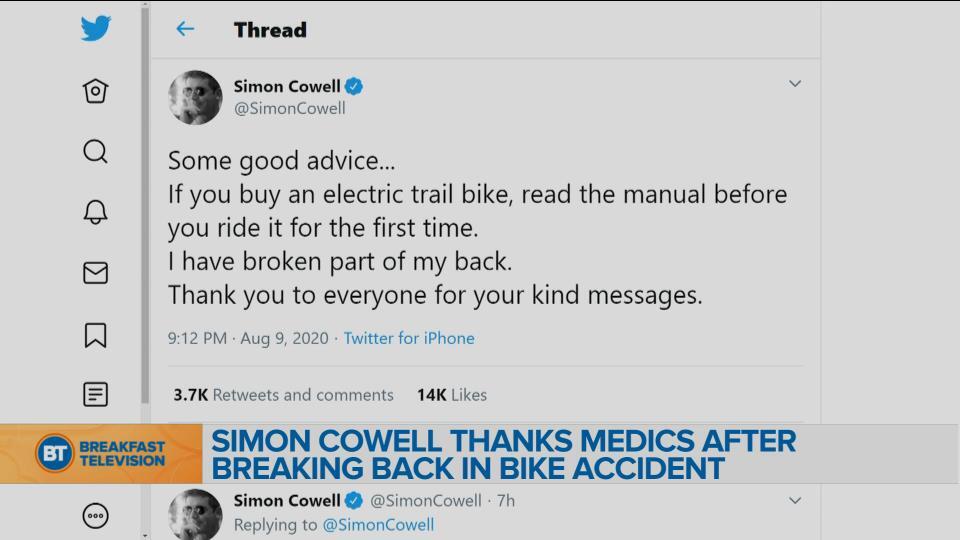Simon Cowell thanks medics after breaking back in bike accident