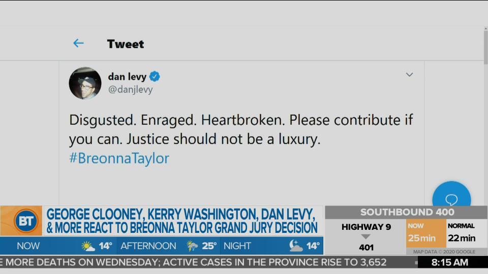 BT Entertainment: George Clooney, Kerry Washington, Dan Levy, and more react to Breonna Taylor grand jury decision