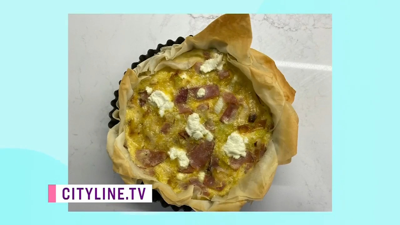 A three cheese ham and leek quiche with phyllo pastry Video Cityline
