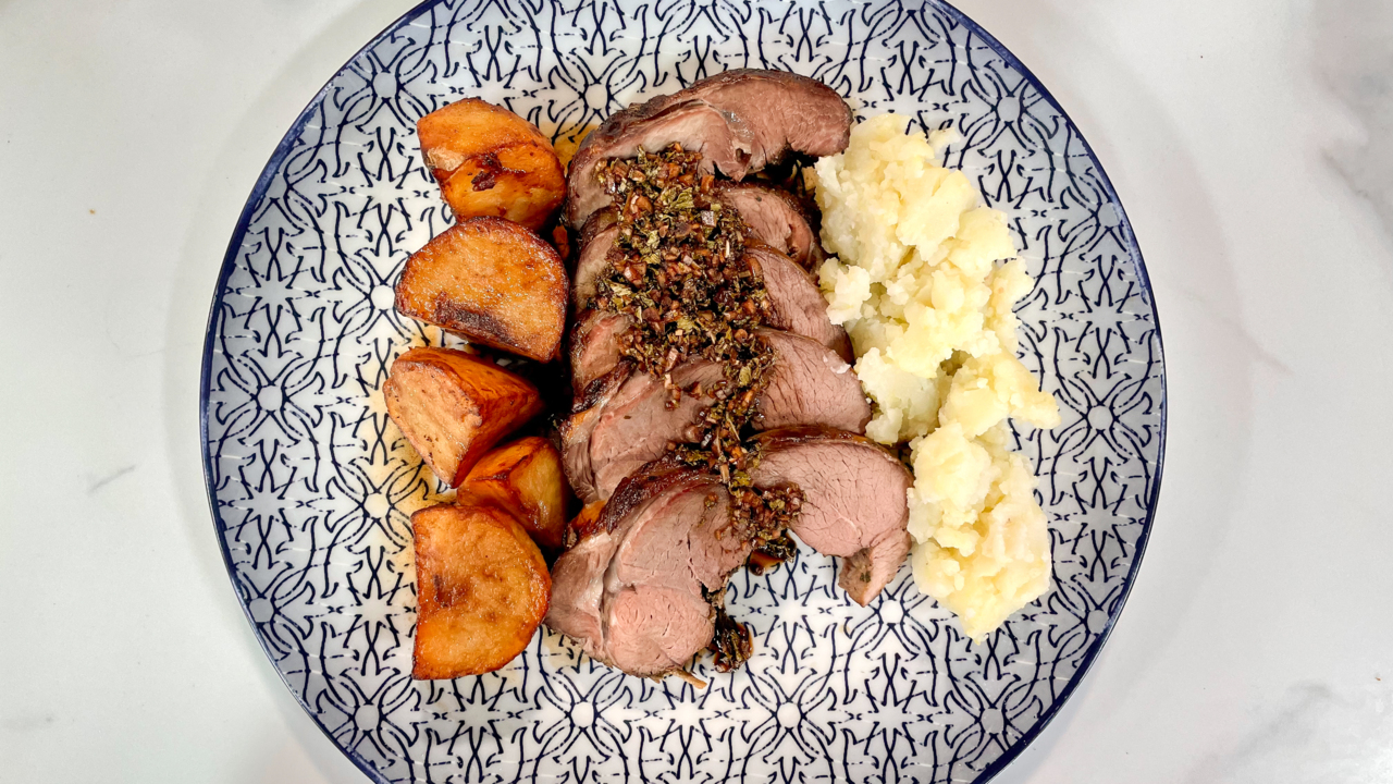 Holiday leg of lamb with mint sauce