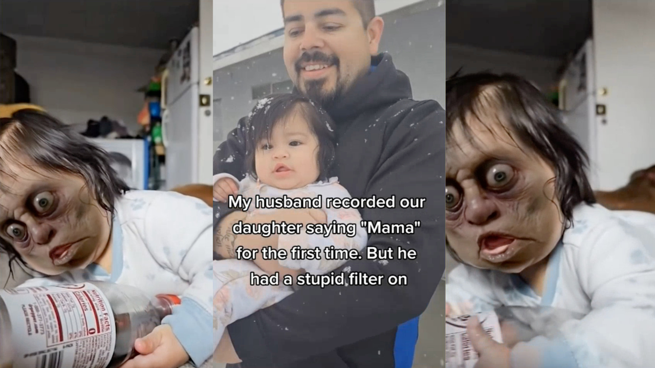 This father records baby’s first ‘mama’ with frightening filter