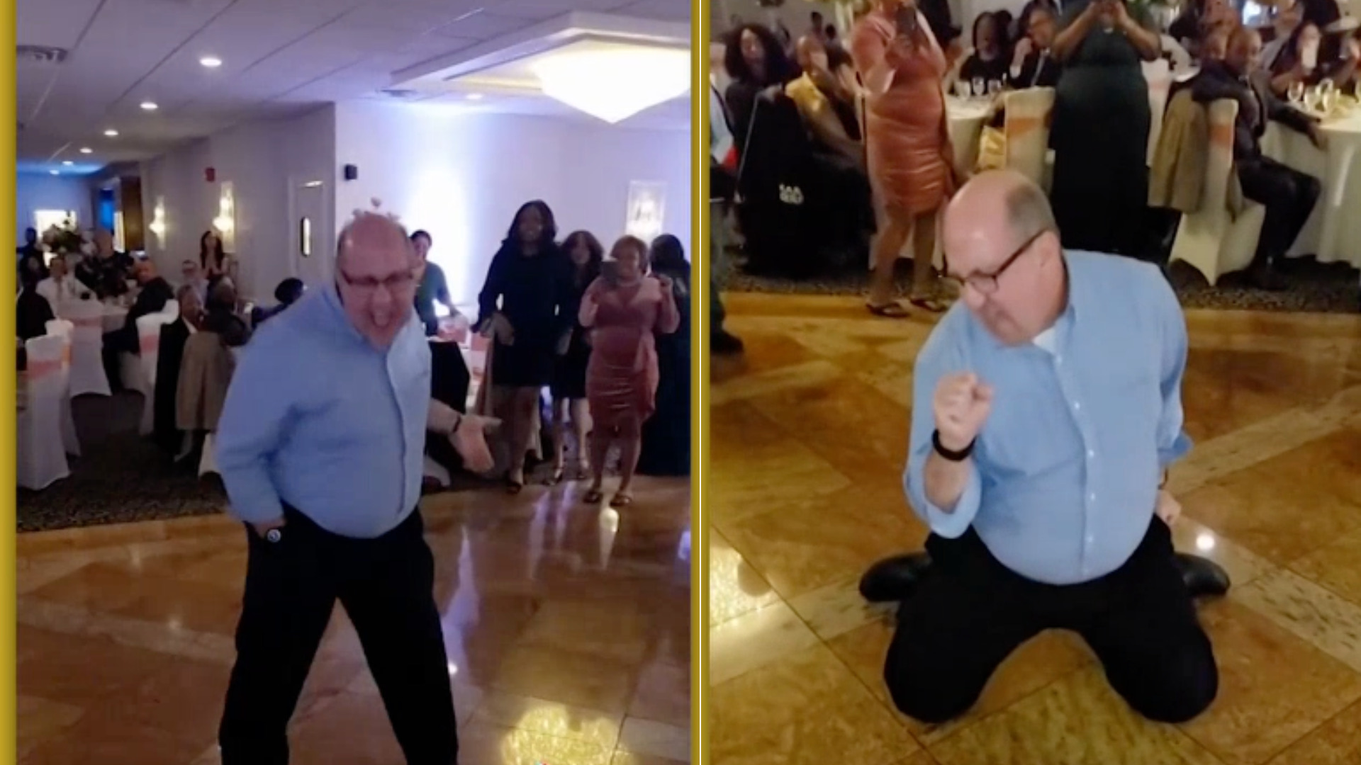 Man leaves it all on the dance floor in viral wedding video
