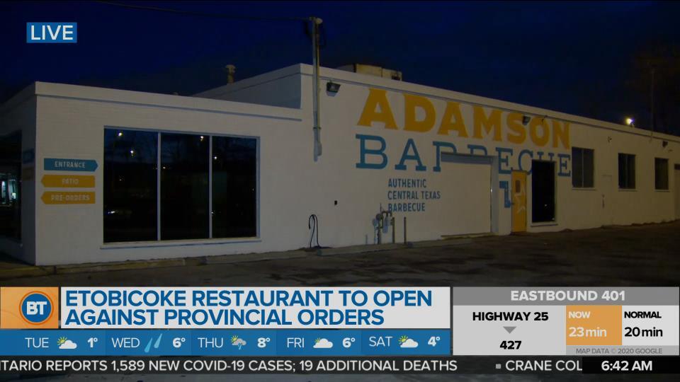 Etobicoke restaurant to open against provincial orders