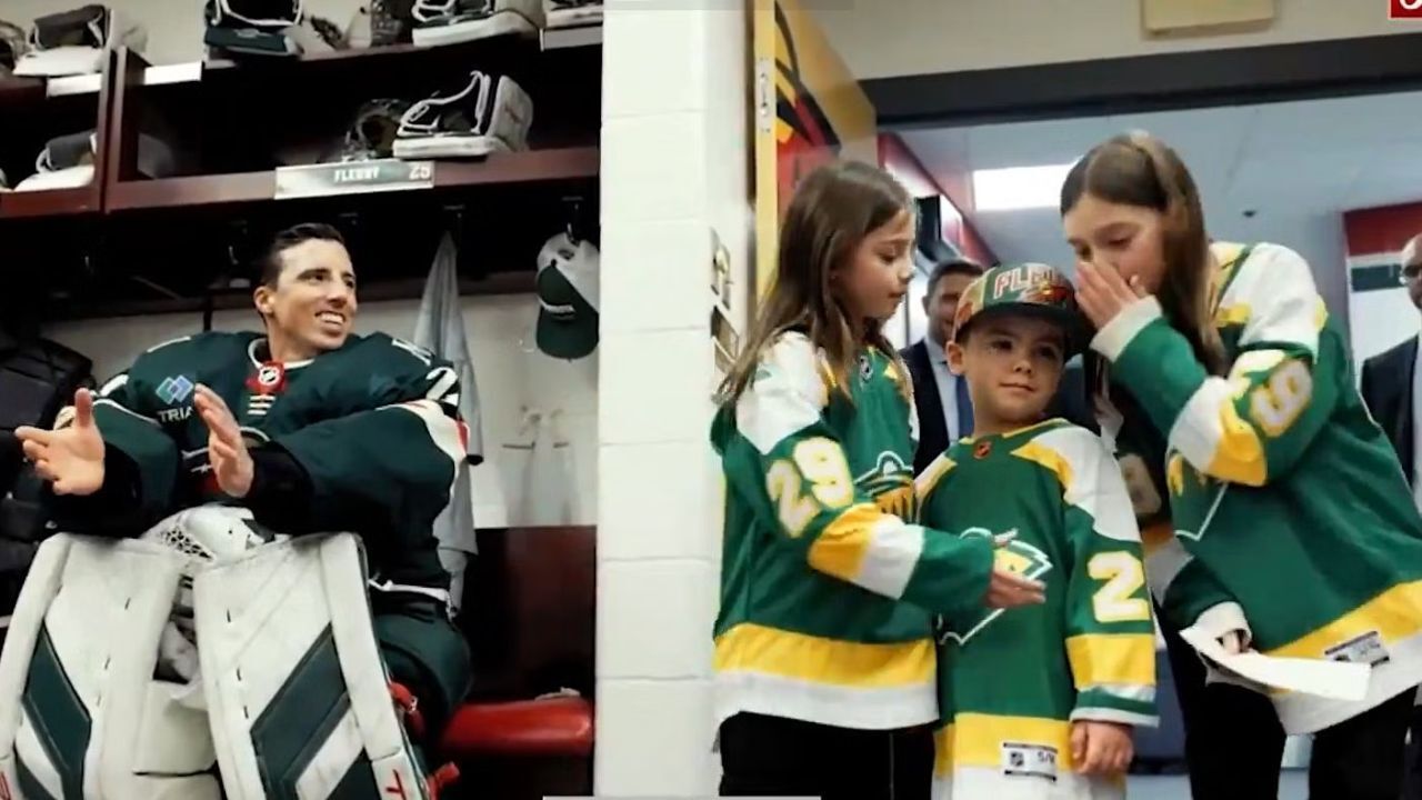 Marc-Andre Fleury's kids surprise him at his 1,000th game