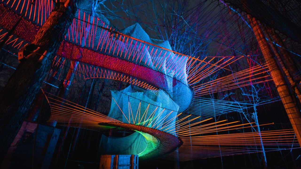 This outdoor trampoline park is an all-new immersive nighttime experience