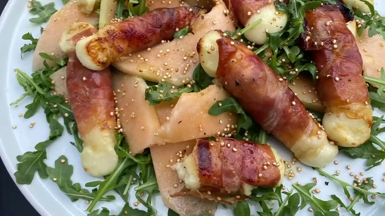 Grilled prosciuttowrapped halloumi Video Cityline