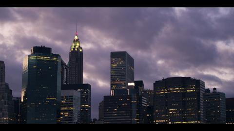 New York City Skyline Silhouette And Dark Clouds Timelapse 2