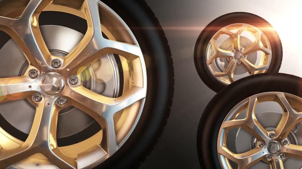 Car Wheels Golden Tires Rotation Motion