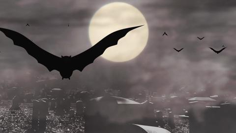Flying Bats Full Moon Cemetery