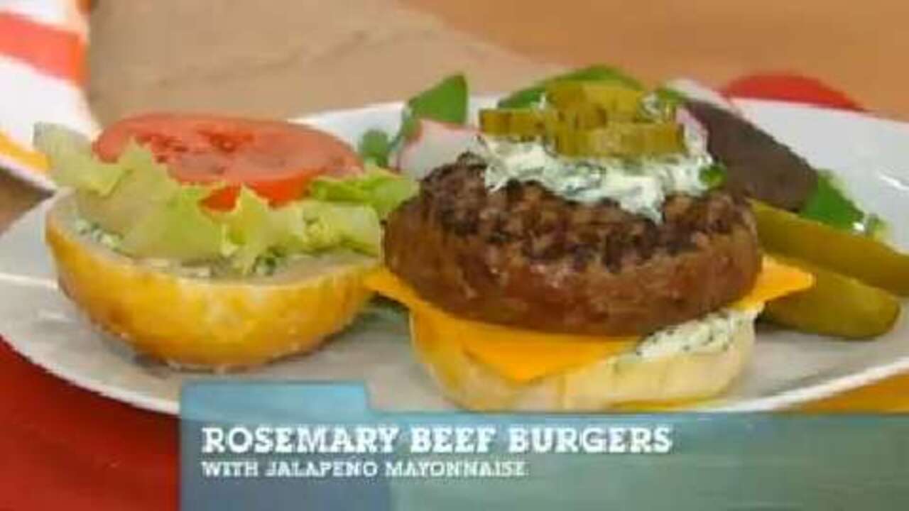 Rosemary Beef Burgers with Jalapeno Mayonnaise
