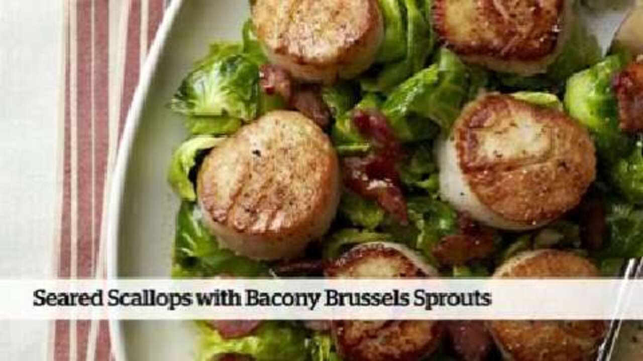 Quick and easy dinner: Seared Scallops With Bacony Brussels Sprouts